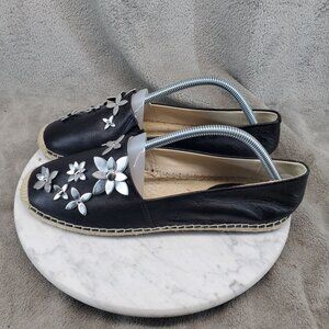 Michael Kors Shoes Womens Size 9.5 Black Leather Lola Slip On Espadrille Loafer